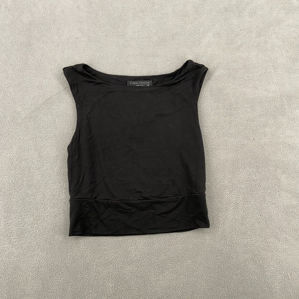 Final Touch Cropped Tank‎ Top Womens Small Black Boat Neck Wide Strap Athletic